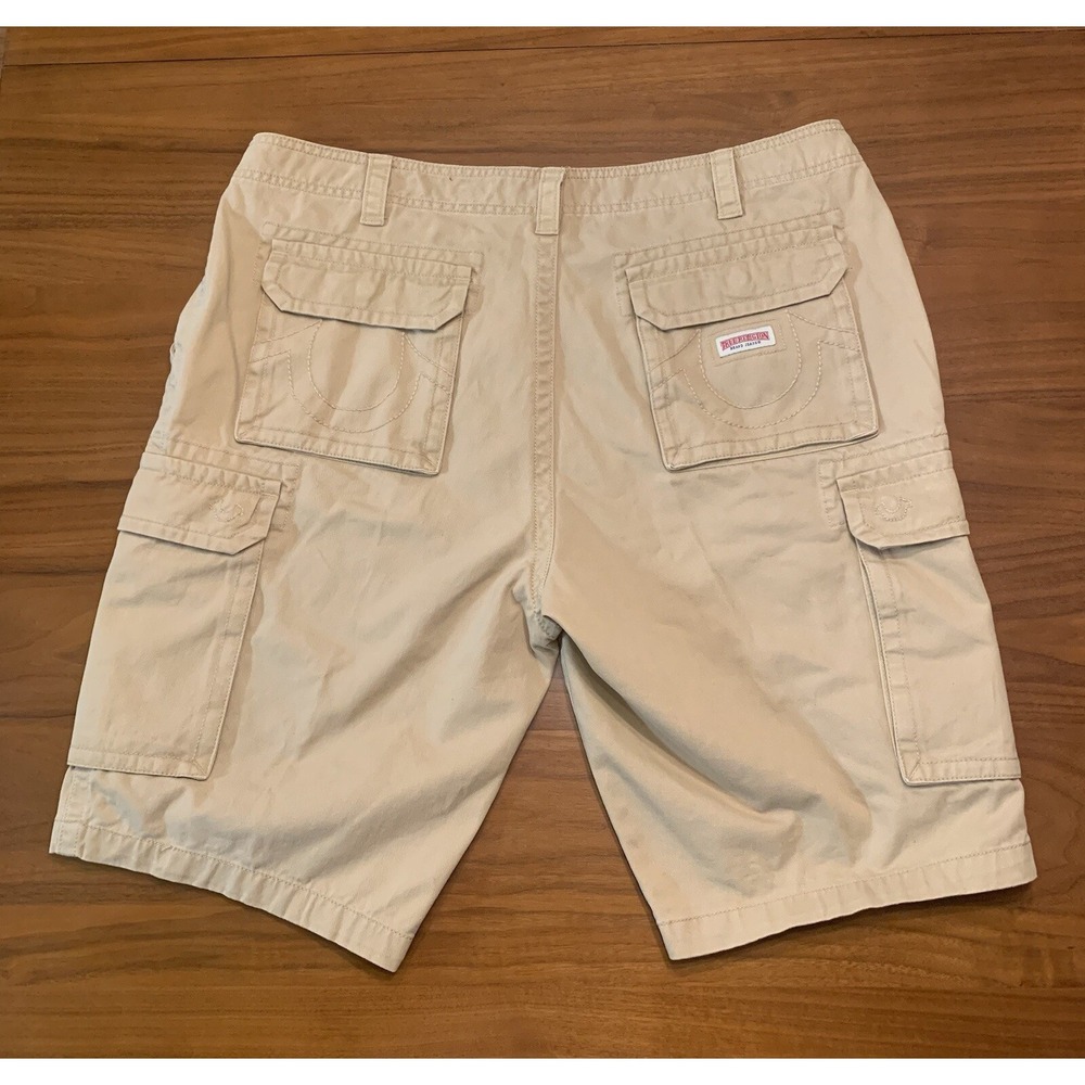 True Religion Cargo Shorts Mens 38 Brown Chino Canvas Khakis Hiking Outdoor 11"